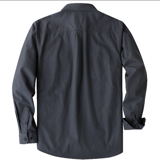 Montaro® Camisa de Trabajo de Chambray Gris Oscuro para Hombre, Manga Larga, Cierre Frontal con Botones y Bolsillo de Algodón