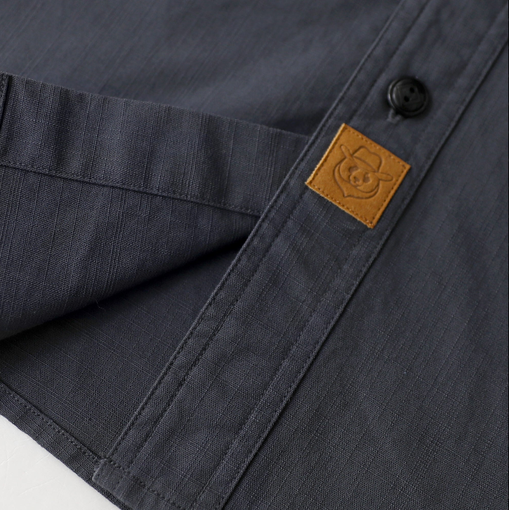 Montaro® Camisa de Trabajo de Chambray Gris Oscuro para Hombre, Manga Larga, Cierre Frontal con Botones y Bolsillo de Algodón