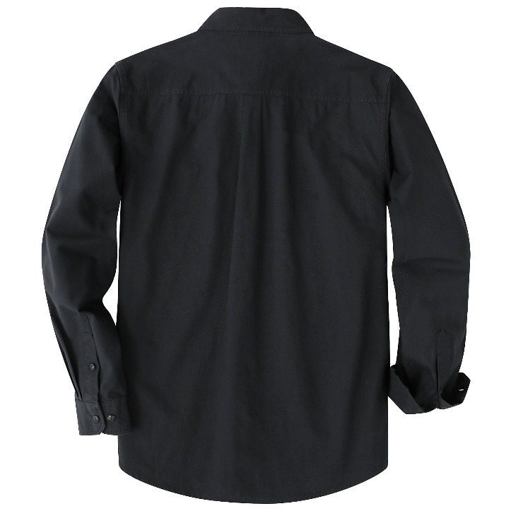 Montaro® Camisa de Trabajo de Chambray Negra para Hombre, Manga Larga, Cierre Frontal con Botones y Bolsillo de Algodón