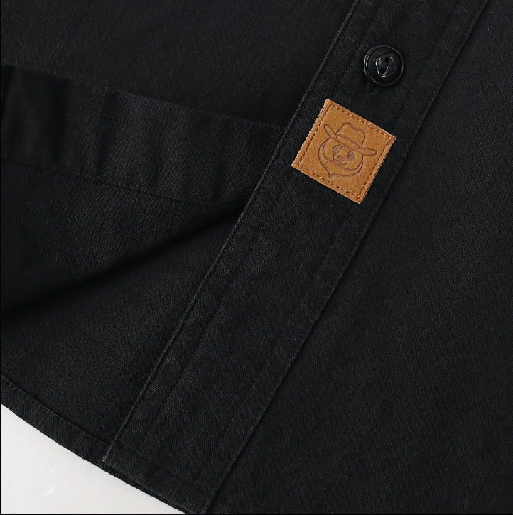 Montaro® Camisa de Trabajo de Chambray Negra para Hombre, Manga Larga, Cierre Frontal con Botones y Bolsillo de Algodón