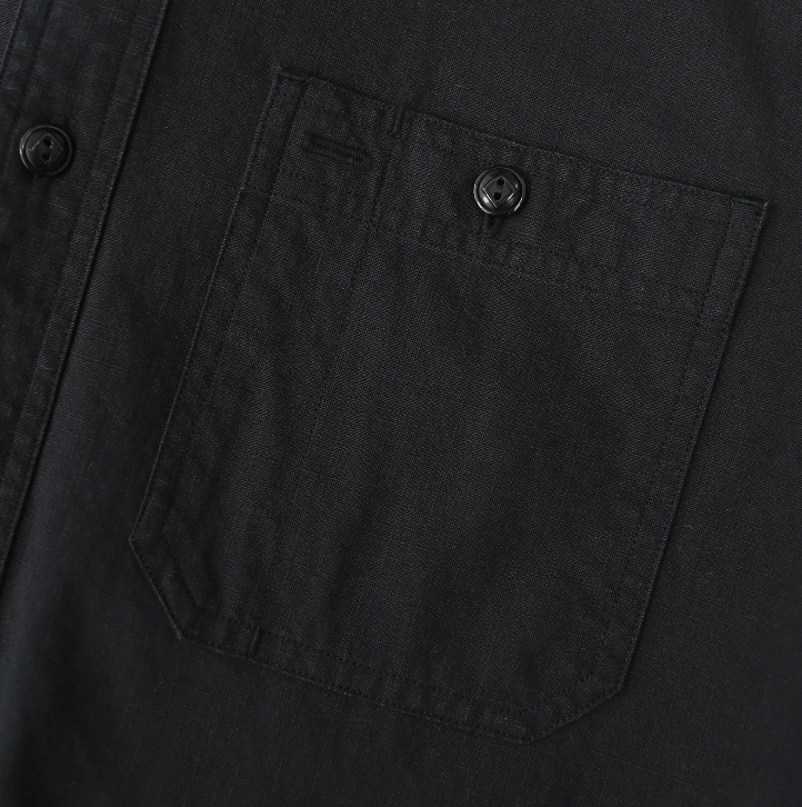 Montaro® Camisa de Trabajo de Chambray Negra para Hombre, Manga Larga, Cierre Frontal con Botones y Bolsillo de Algodón