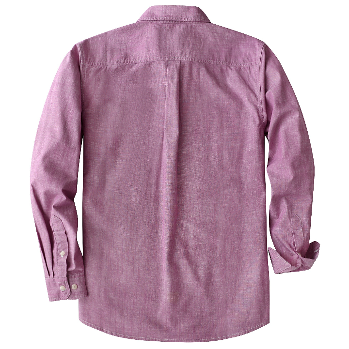 Montaro® Camisa de Trabajo de Chambray Rosa Oscuro para Hombre, Manga Larga, Cierre Frontal con Botones y Bolsillo de Algodón