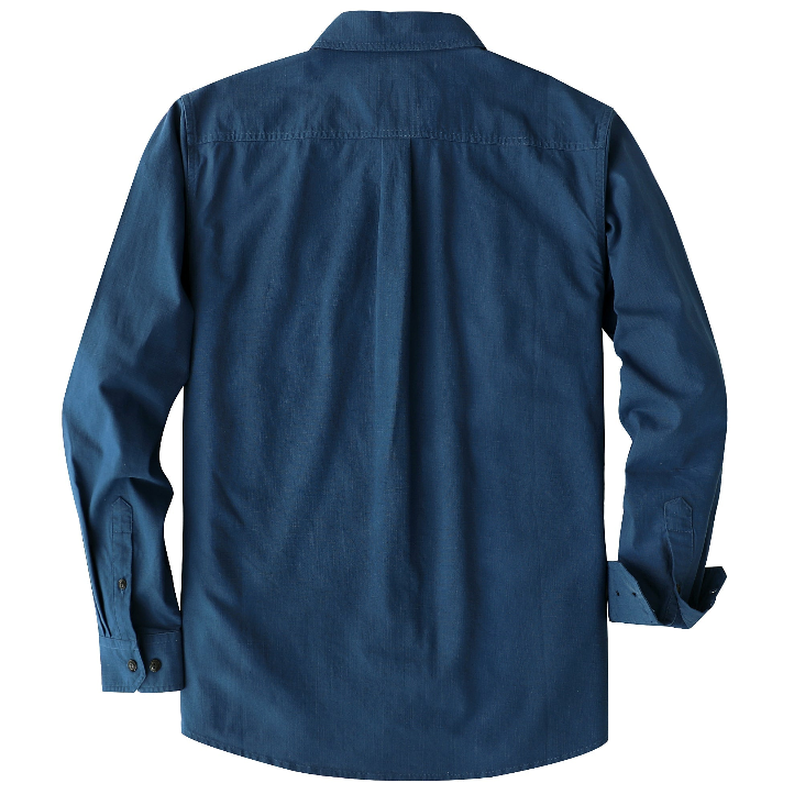 Montaro® Camisa de Trabajo de Chambray Azul Marino para Hombre, Manga Larga, Cierre Frontal con Botones y Bolsillo de Algodón