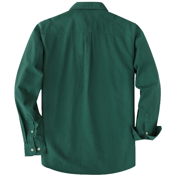 Montaro® Camisa de Trabajo de Chambray Verde Oliva para Hombre, Manga Larga, Cierre Frontal con Botones y Bolsillo de Algodón