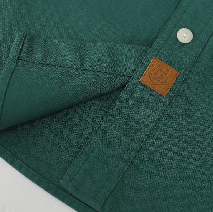 Montaro® Camisa de Trabajo de Chambray Verde Oliva para Hombre, Manga Larga, Cierre Frontal con Botones y Bolsillo de Algodón
