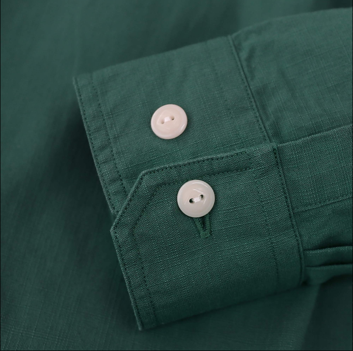 Montaro® Camisa de Trabajo de Chambray Verde Oliva para Hombre, Manga Larga, Cierre Frontal con Botones y Bolsillo de Algodón