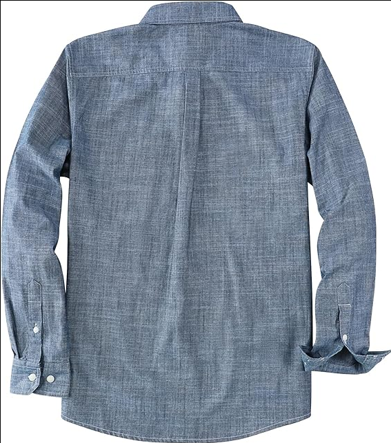Montaro® Camisa de Trabajo de Chambray Azul Denim para Hombre, Manga Larga, Cierre Frontal con Botones y Bolsillo de Algodón