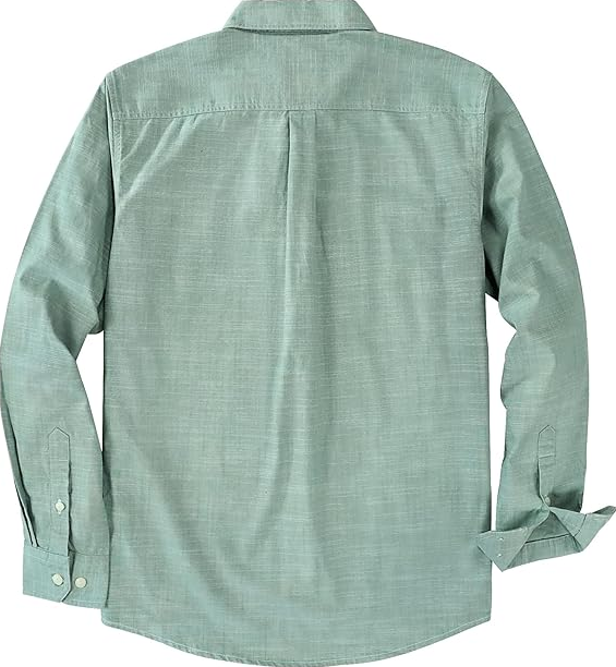Montaro® Camisa de Trabajo de Chambray Verde Claro para Hombre, Manga Larga, Cierre Frontal con Botones y Bolsillo de Algodón.