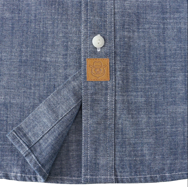 Montaro® Camisa de Hombre Chambray Azul Denim Sólido, Manga Corta, Cierre con Botones, Casual de Algodón, Corte Regular, Ligera con Bolsillo.