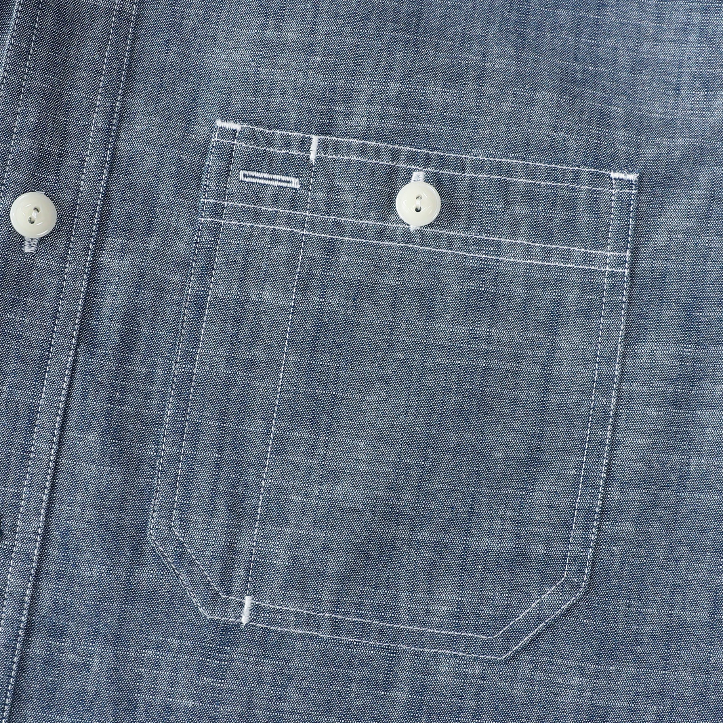 Montaro® Camisa de Hombre Chambray Azul Denim Sólido, Manga Corta, Cierre con Botones, Casual de Algodón, Corte Regular, Ligera con Bolsillo.