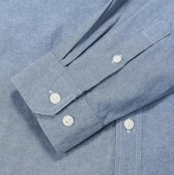 Montaro® Camisa de Hombre Chambray Azul Claro, Manga Larga, Cierre Frontal con Botones, Bolsillo, Algodón Workshirt.