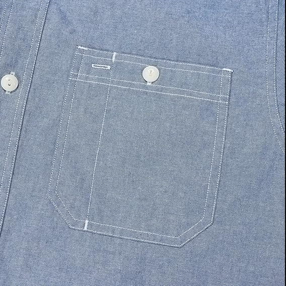 Montaro® Camisa de Hombre Chambray Azul Claro, Manga Larga, Cierre Frontal con Botones, Bolsillo, Algodón Workshirt.