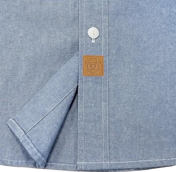 Montaro® Camisa de Hombre Chambray Azul Claro, Manga Larga, Cierre Frontal con Botones, Bolsillo, Algodón Workshirt.