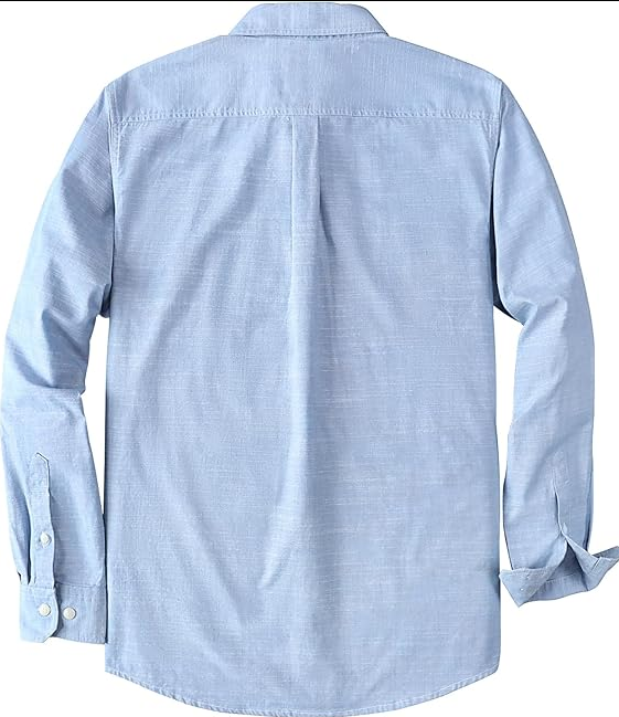 Montaro® Camisa de Hombre Chambray Azul Cielo, Manga Larga, Cierre Frontal con Botones, Bolsillo, Algodón Workshirt.