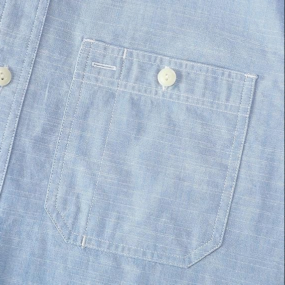Montaro® Camisa de Hombre Chambray Azul Cielo, Manga Larga, Cierre Frontal con Botones, Bolsillo, Algodón Workshirt.