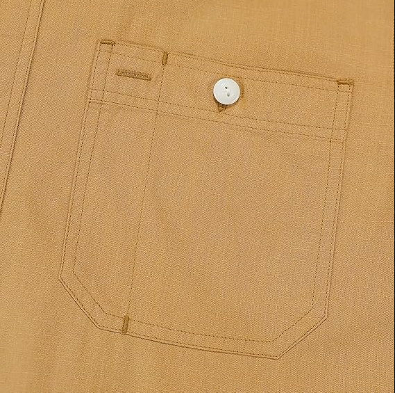 Montaro® Camisa de Hombre Chambray Naranja Hoja, Manga Larga, Cierre Frontal con Botones, Bolsillo, Algodón Workshirt.