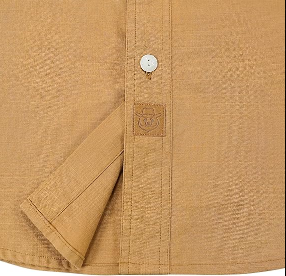 Montaro® Camisa de Hombre Chambray Naranja Hoja, Manga Larga, Cierre Frontal con Botones, Bolsillo, Algodón Workshirt.