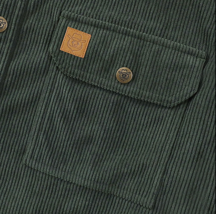 Montaro® Camisa de Pana para Hombre, Verde Sólido, Chaqueta de Pana de Manga Larga, Estilo Casual de Trabajo Vintage, Ajuste Regular, Botones a Presión