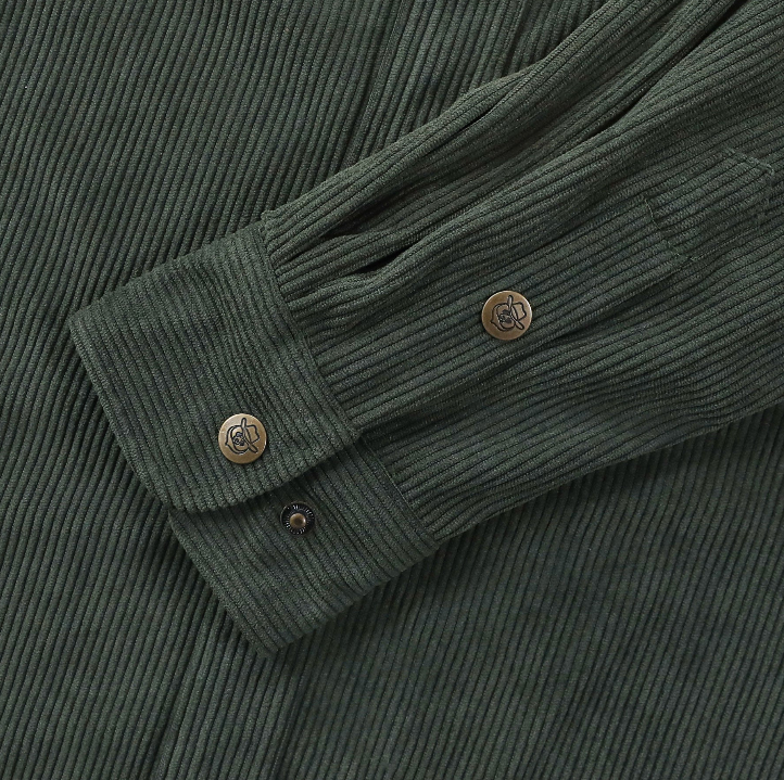 Montaro® Camisa de Pana para Hombre, Verde Sólido, Chaqueta de Pana de Manga Larga, Estilo Casual de Trabajo Vintage, Ajuste Regular, Botones a Presión