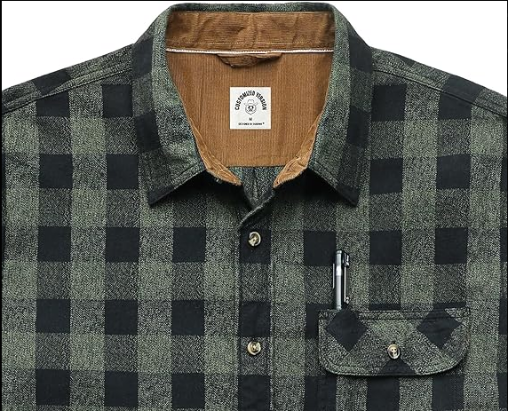 Montaro® Camisa de Franela Verde de Peso Medio para Hombre, Manga Larga, Casual, Botones, 100% Algodón