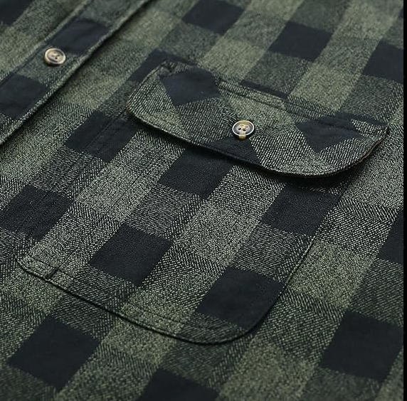Montaro® Camisa de Franela Verde de Peso Medio para Hombre, Manga Larga, Casual, Botones, 100% Algodón