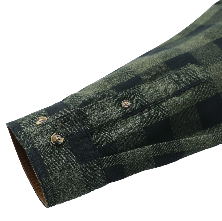 Montaro® Camisa de Franela Verde de Peso Medio para Hombre, Manga Larga, Casual, Botones, 100% Algodón