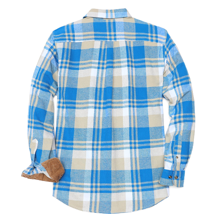 Montaro®  Camisa de Franela de Peso Medio para Hombre, Manga Larga, Casual, Botones, 100% Algodón
