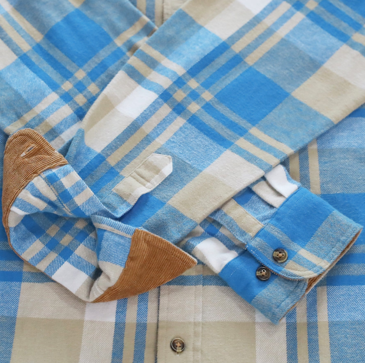 Montaro®  Camisa de Franela de Peso Medio para Hombre, Manga Larga, Casual, Botones, 100% Algodón