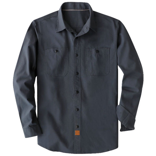 Montaro® Camisa de Trabajo de Chambray Gris Oscuro para Hombre, Manga Larga, Cierre Frontal con Botones y Bolsillo de Algodón