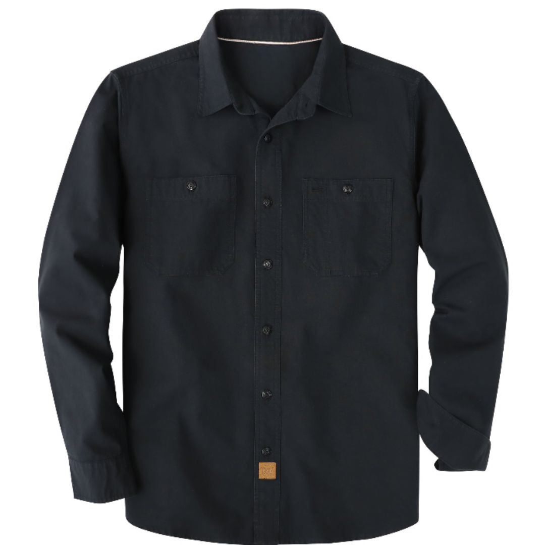 Montaro® Camisa de Trabajo de Chambray Negra para Hombre, Manga Larga, Cierre Frontal con Botones y Bolsillo de Algodón