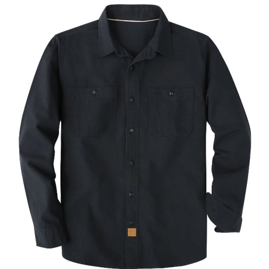 Montaro® Camisa de Trabajo de Chambray Negra para Hombre, Manga Larga, Cierre Frontal con Botones y Bolsillo de Algodón