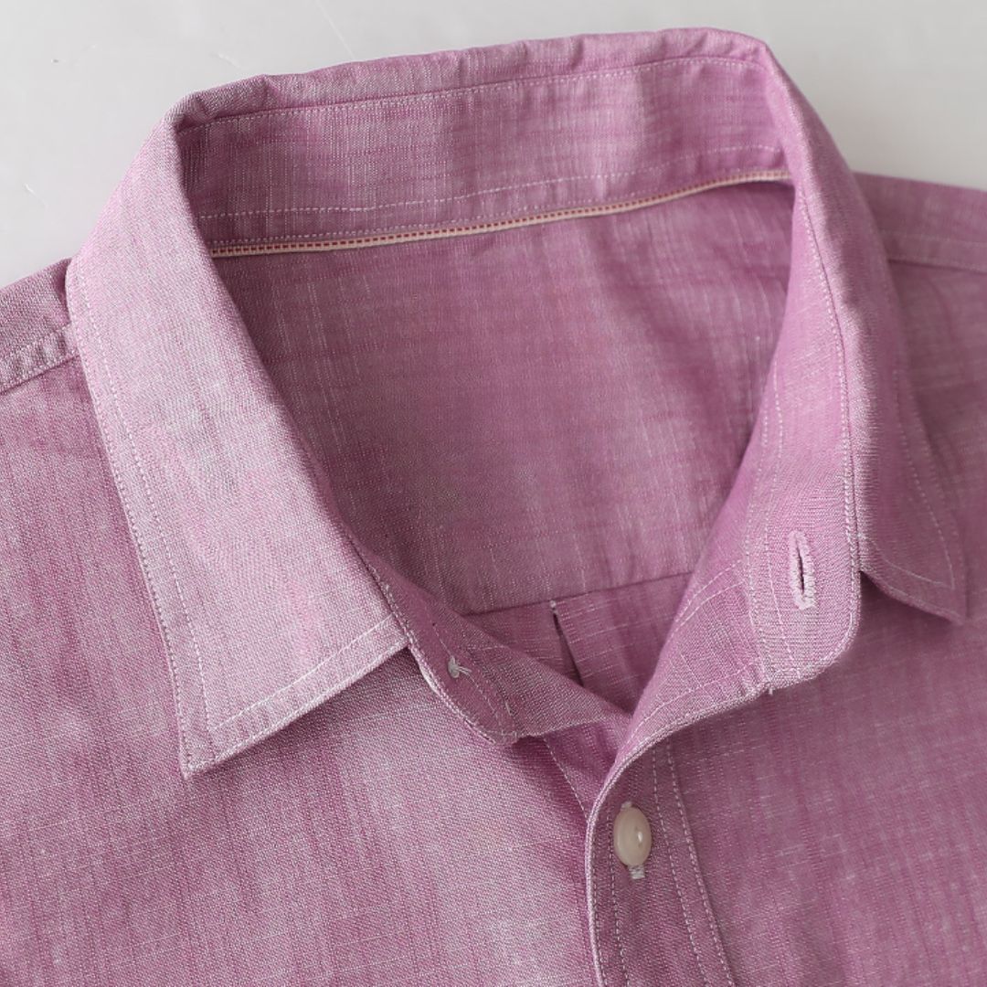 Montaro® Camisa de Trabajo de Chambray Rosa Oscuro para Hombre, Manga Larga, Cierre Frontal con Botones y Bolsillo de Algodón