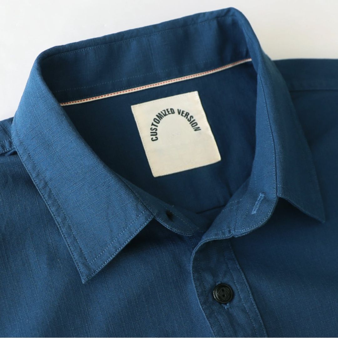 Montaro® Camisa de Trabajo de Chambray Azul Marino para Hombre, Manga Larga, Cierre Frontal con Botones y Bolsillo de Algodón