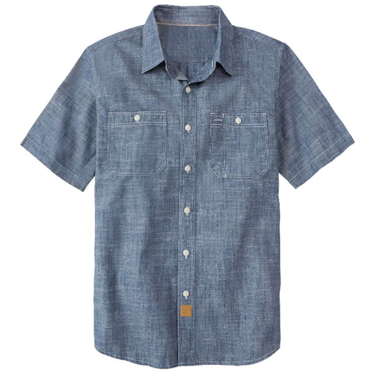 Montaro® Camisa de Hombre Chambray Azul Denim Sólido, Manga Corta, Cierre con Botones, Casual de Algodón, Corte Regular, Ligera con Bolsillo.