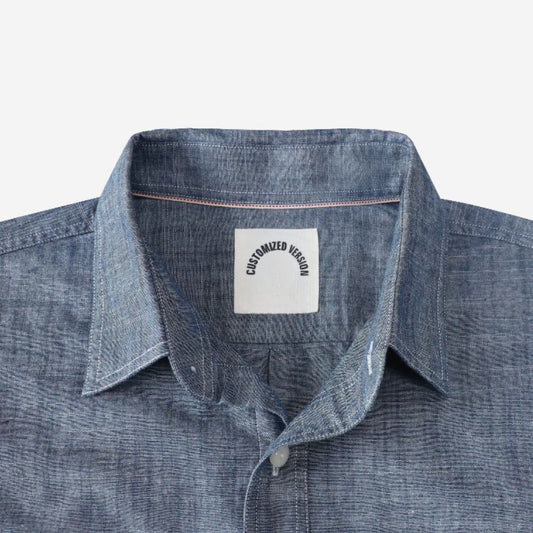 Montaro® Camisa de Hombre Chambray Azul Denim Sólido, Manga Corta, Cierre con Botones, Casual de Algodón, Corte Regular, Ligera con Bolsillo.