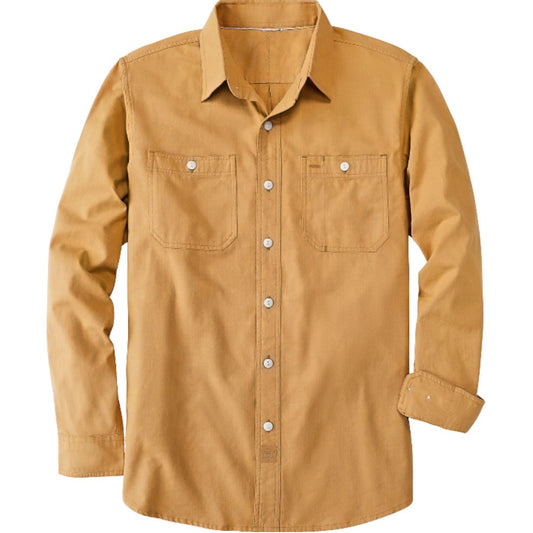 Montaro® Camisa de Hombre Chambray Naranja Hoja, Manga Larga, Cierre Frontal con Botones, Bolsillo, Algodón Workshirt.