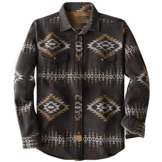 Montaro® Camisa de Franela Azteca para Hombre, Ultra Pesada 10 oz, Manga Larga, Botones, 100% Algodón Suave Cepillado, Estilo Cowboy Casual y Utility