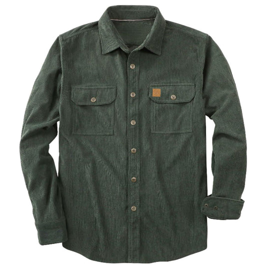 Montaro® Camisa de Pana para Hombre, Verde Sólido, Chaqueta de Pana de Manga Larga, Estilo Casual de Trabajo Vintage, Ajuste Regular, Botones a Presión