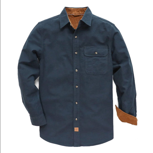 Camisas de franela Montaro para hombre, de peso medio, color azul marino sólido, manga larga, estilo casual con botones y tejido cepillado 100% algodón. Disponible en talla alta.