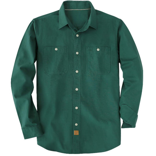 Montaro® Camisa de Trabajo de Chambray Verde Oliva para Hombre, Manga Larga, Cierre Frontal con Botones y Bolsillo de Algodón