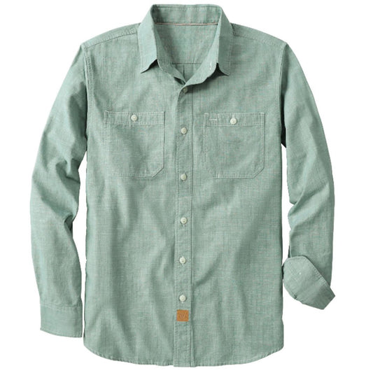 Montaro® Camisa de Trabajo de Chambray Verde Claro para Hombre, Manga Larga, Cierre Frontal con Botones y Bolsillo de Algodón.