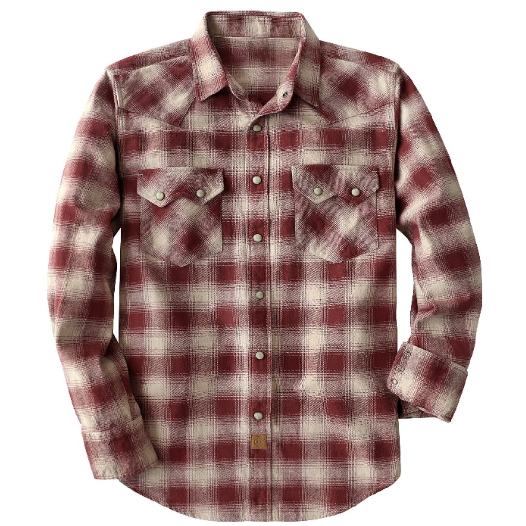 Camisa de Franela Montaro® para Hombre – Manga Larga, Casual, Estilo Occidental, con Botones de Presión, Cuadros Clásicos en Algodón - Montaro Store