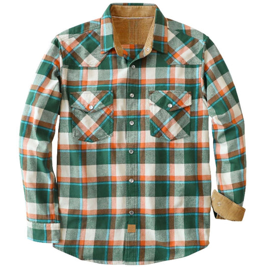Montaro® Camisa de Franela Verde de Peso Medio para Hombre – Manga Larga, Botones de Presión, Estilo Vaquero con Cuadros Navideños, 100% Algodón - Montaro Store
