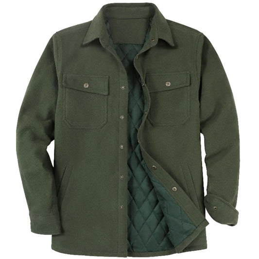 Montaro® Sobrecamisa Shacket para Hombre – Franela de Cuadro Sólido Verde Oliva con Forro Cálido - Montaro Store